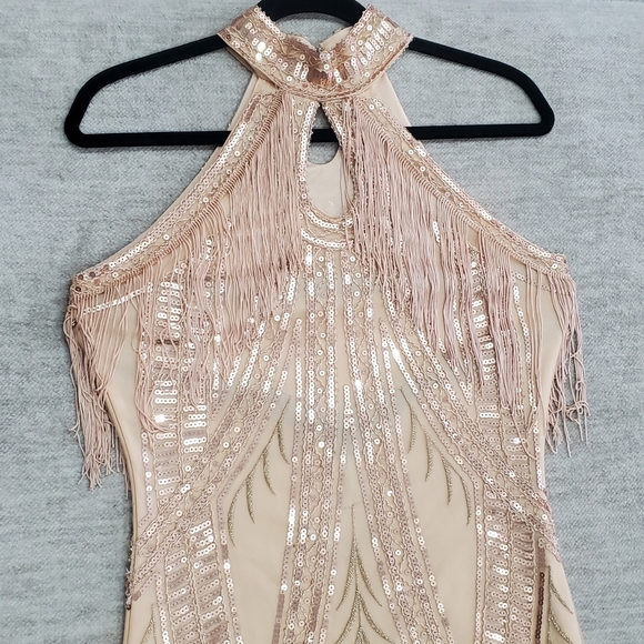 Elegant Sequin Fringe Dress - Cream - Picture 3 of 12